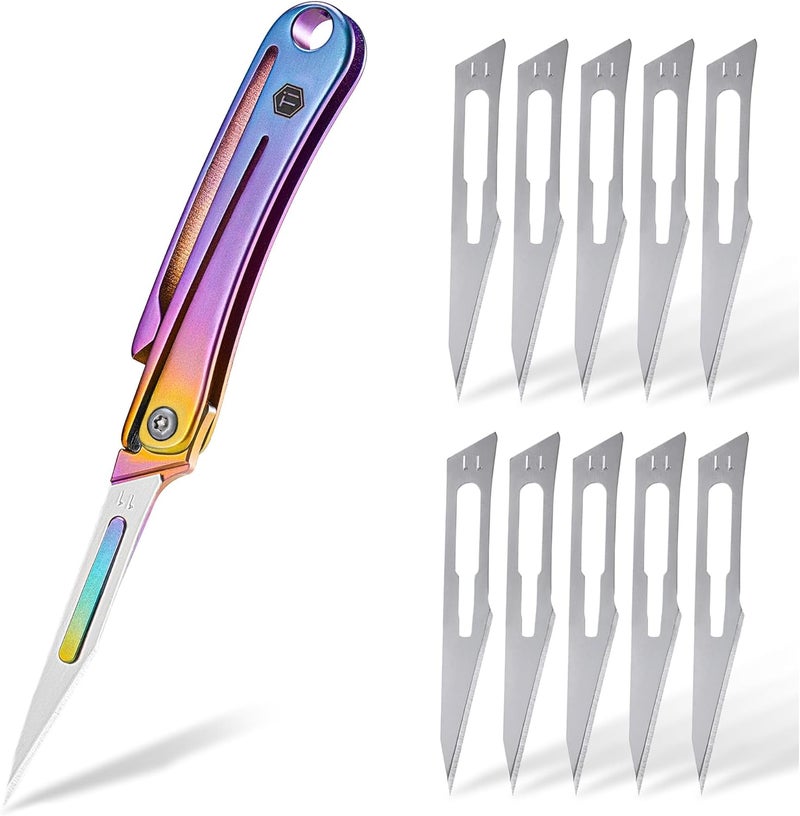 KeyUnity KK07 Rainbow Precision Craft Utility Blade Titanium Handle Mini Cutting Tool for Arts Crafts DIY Projects Paper Cardboard Fabric and Hobby Use with Replaceable Blade - Image 1